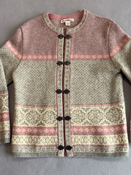 Telluride Clothing Company Sweaters - Beautiful Pink & Cream Nordic-Style Wool Cardigan with clasp detail